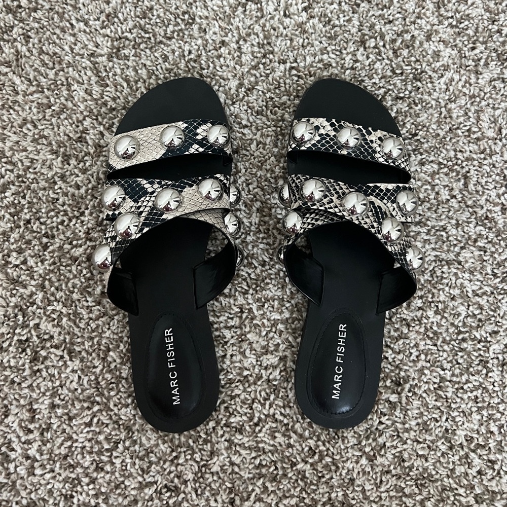 Marc Fisher Black and Silver Studded Sandals